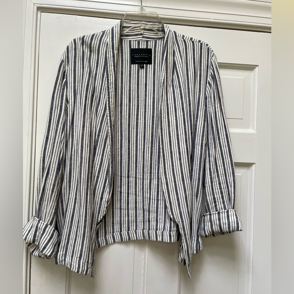 Anthropologie Sanctuary Linen Blend Striped Open Blazer Jacket Large